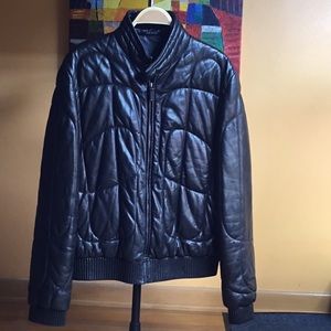 Gucci Black Leather Quilted Bomber Jacket